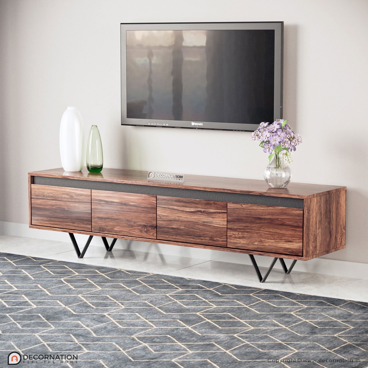 Wynter TV Stand with Storage and Metal Legs – Brown