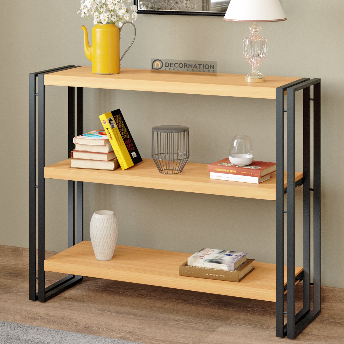 Indsutrial Rustic Book Shelf with Iron Legs – Beige