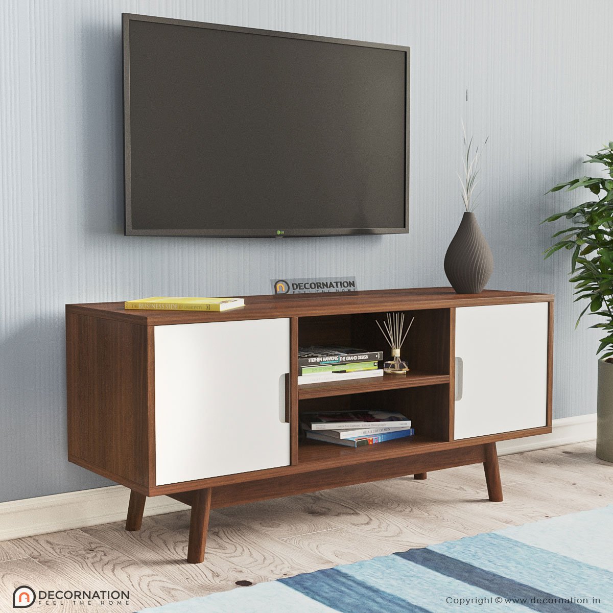 Odell Wooden TV Table with Storage – White