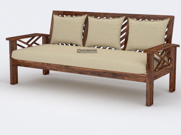 Greer Designer Handle Wooden 5 Seater Sofa – Brown – 3 Seater