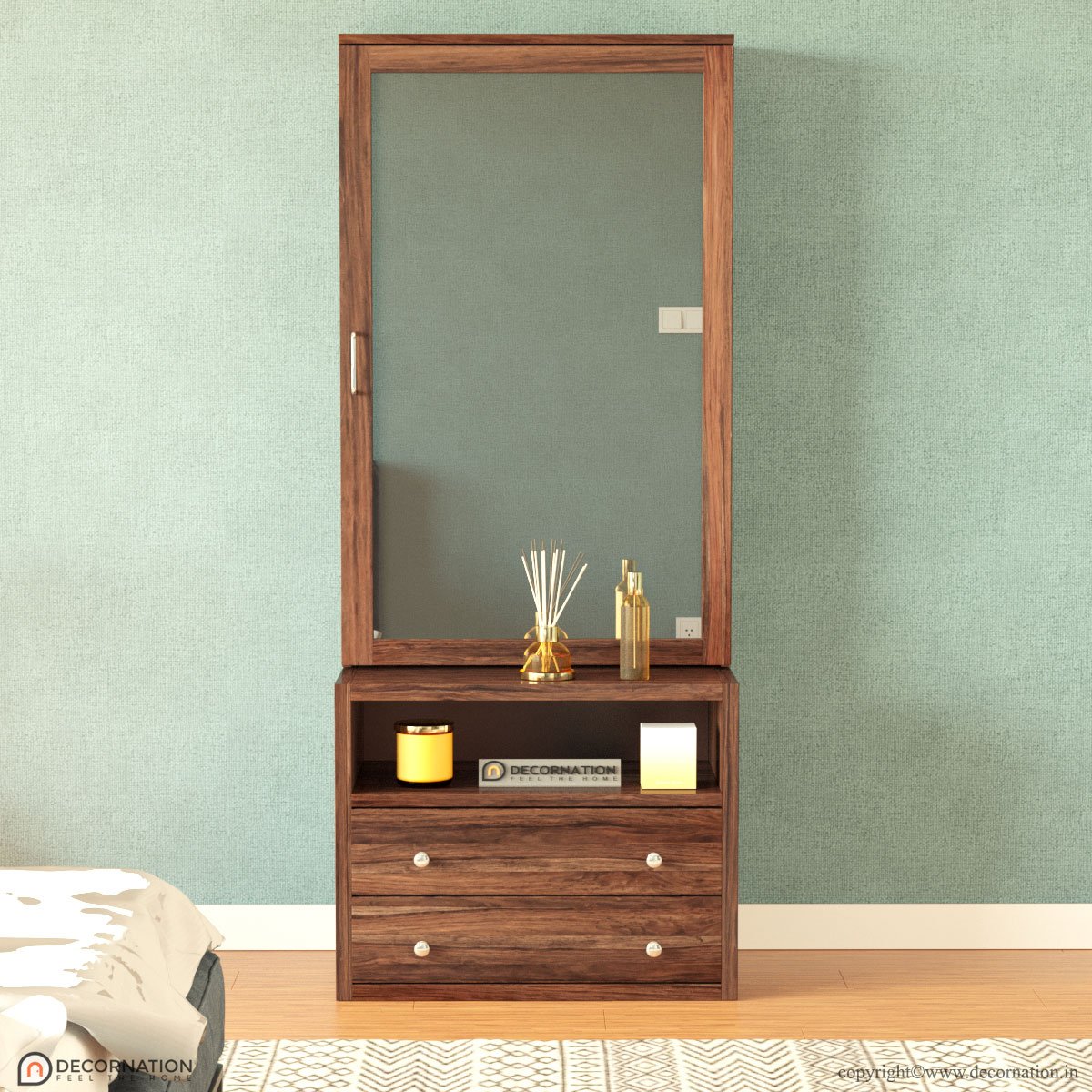 Light Wood Print Two Drawer Two Door Dressing Table with Mirror |  2ndhandwarehouse.com