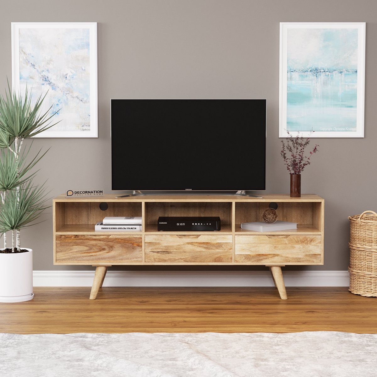 Denver Mango Wood TV Table With 3 Drawers