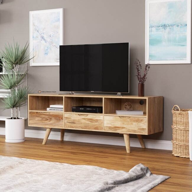 Denver Mango Wood TV Table With 3 Drawers - Image 2