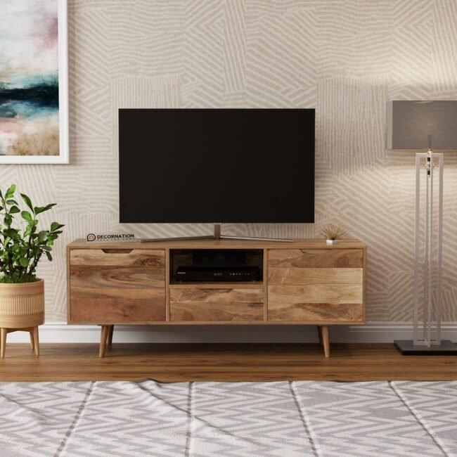 Denver Wooden Wide TV Unit With 2 Doors