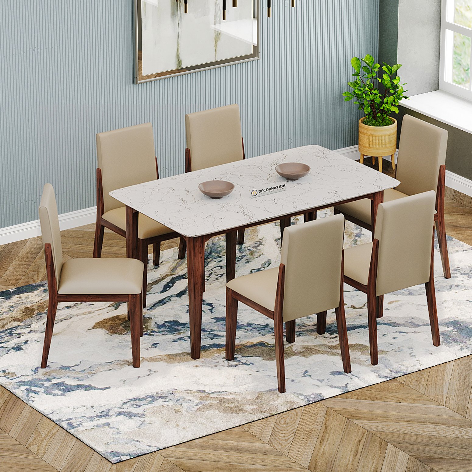 Italiana Dining Table with Chairs – White – 6 Seater