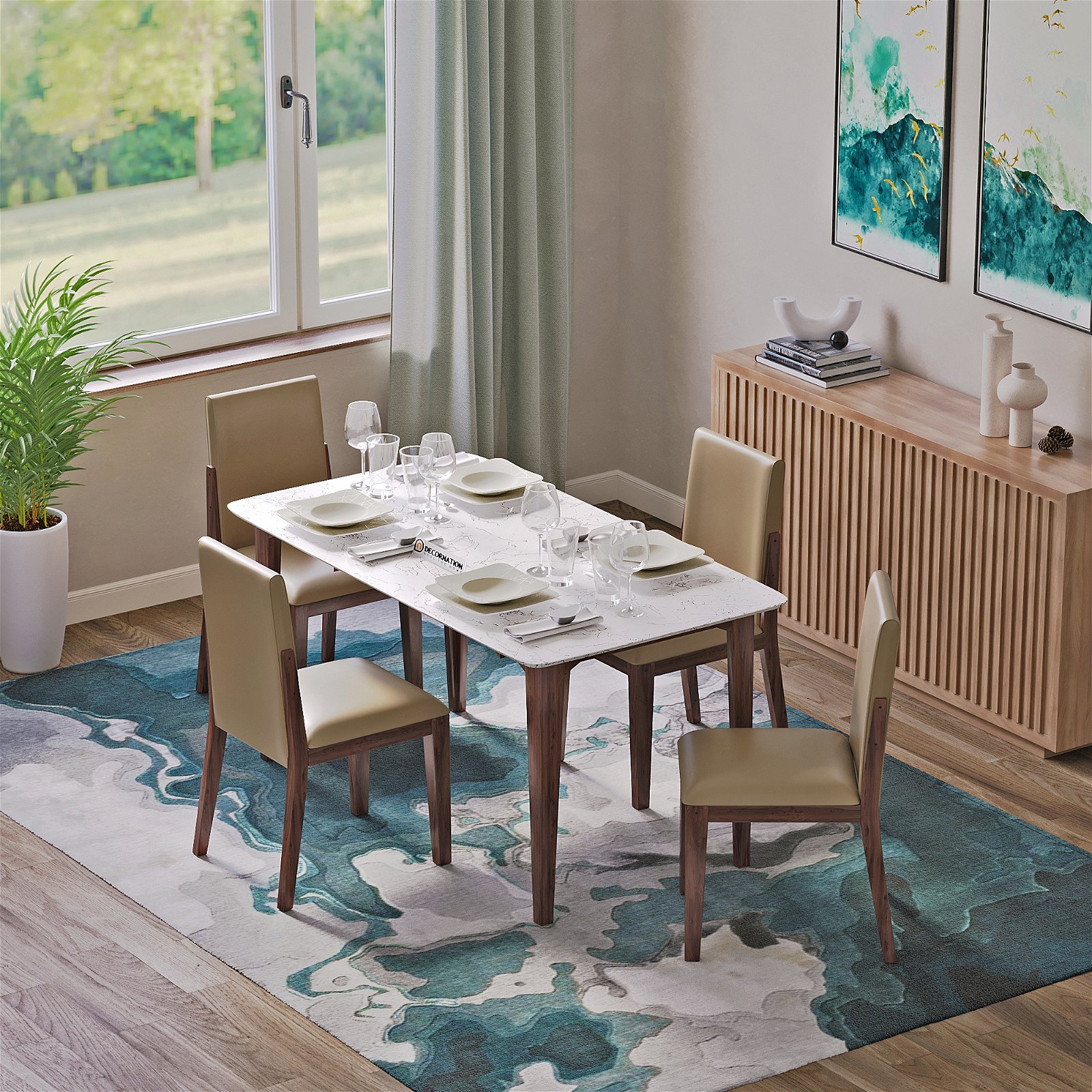 Italiana Dining Table Set- White – 4 Seater