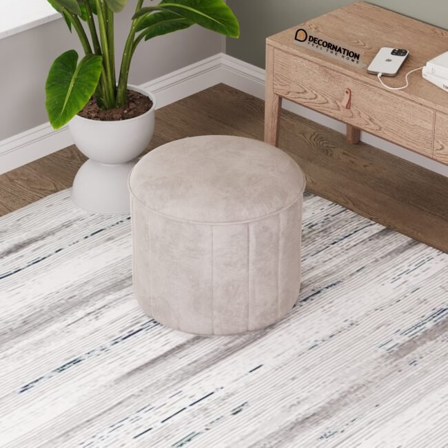 Suede Round Ottoman Stool - Image 14