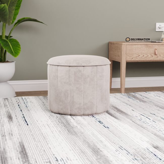 Suede Round Ottoman Stool - Image 13