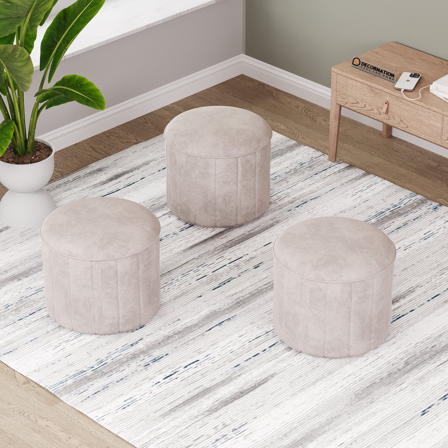 Suede Round Ottoman Stool – Grey