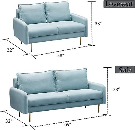 Inara Velvet 2- Seater Sofa Set Modern Sofa & Loveseat - Image 47
