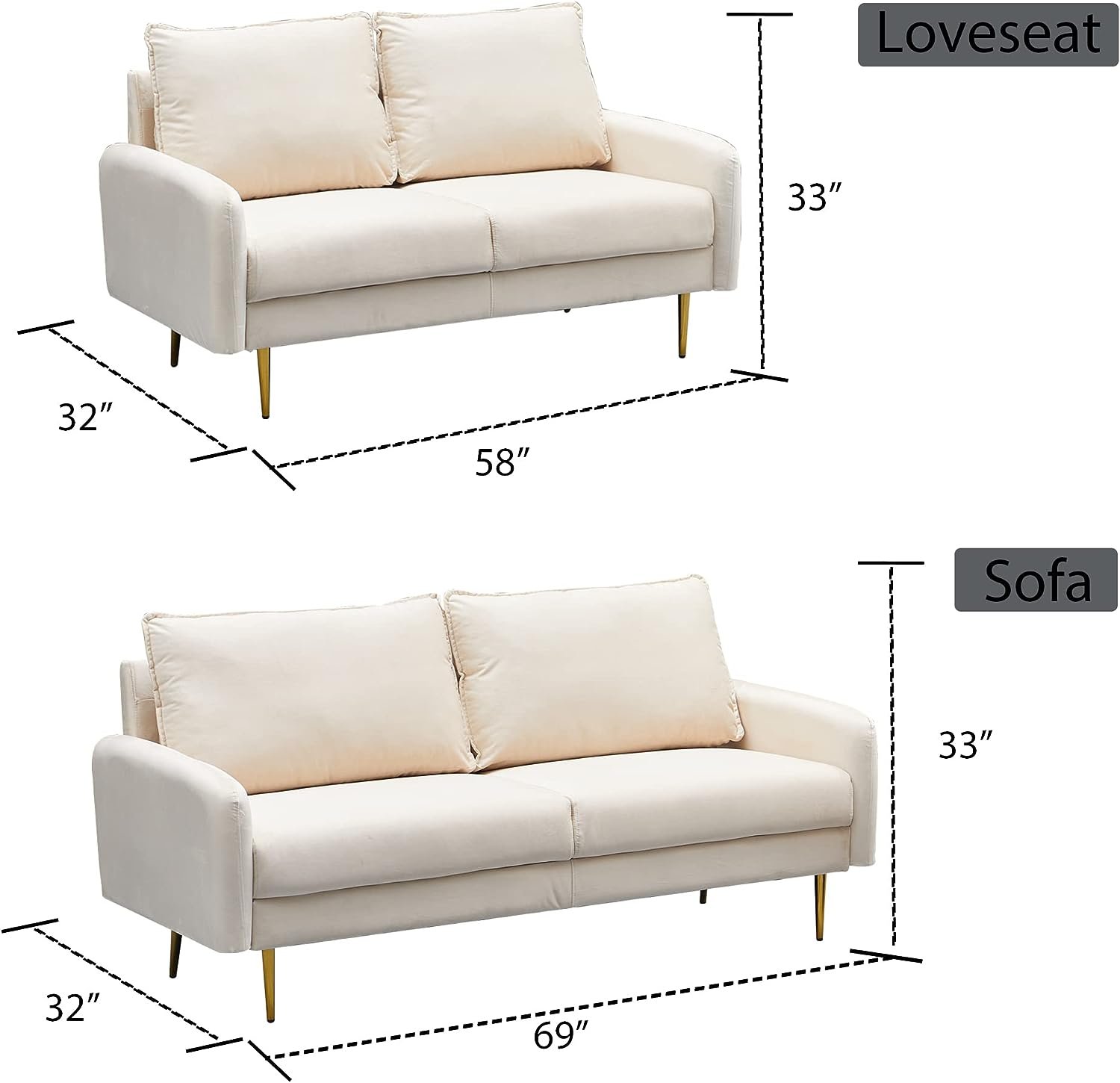 Inara Velvet 2- Seater Sofa Set Modern Sofa & Loveseat - Image 3
