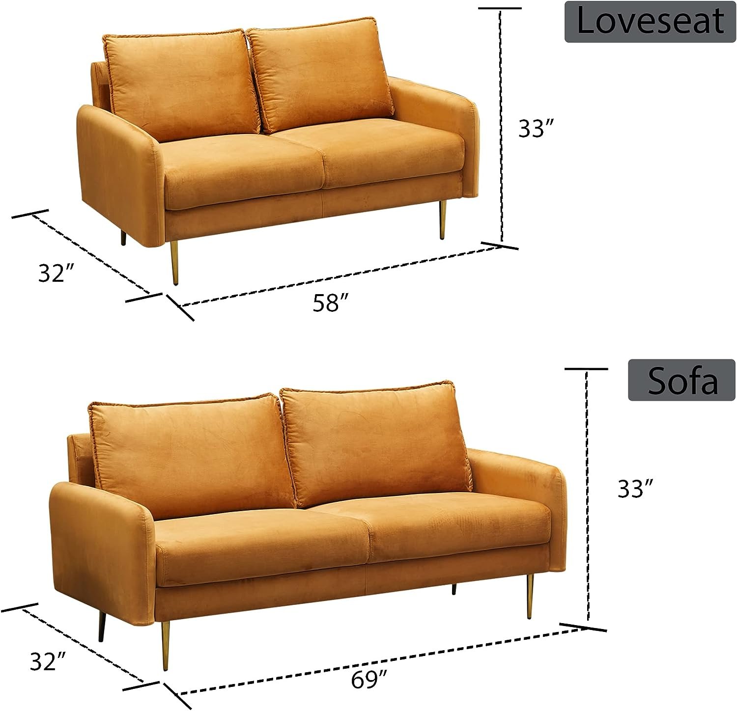 Inara Velvet 2- Seater Sofa Set Modern Sofa & Loveseat - Image 18