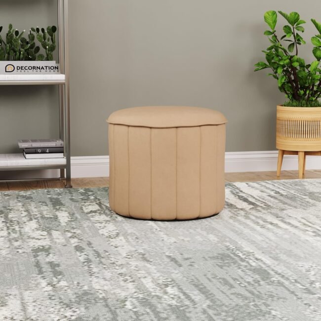 Suede Round Ottoman Stool - Image 4