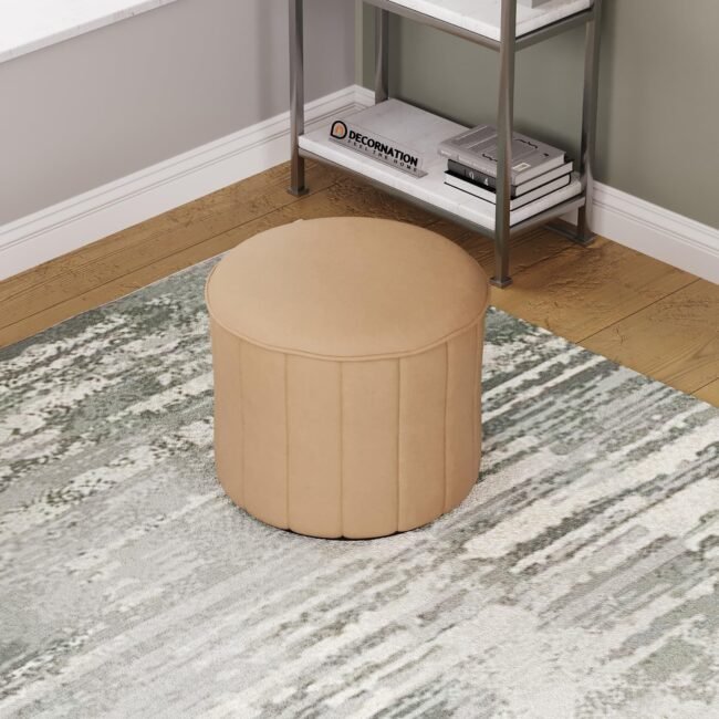 Suede Round Ottoman Stool - Image 5