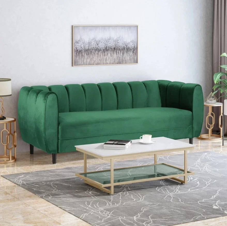 Della 3 seater Faux Velvet Sofa Couch – Green
