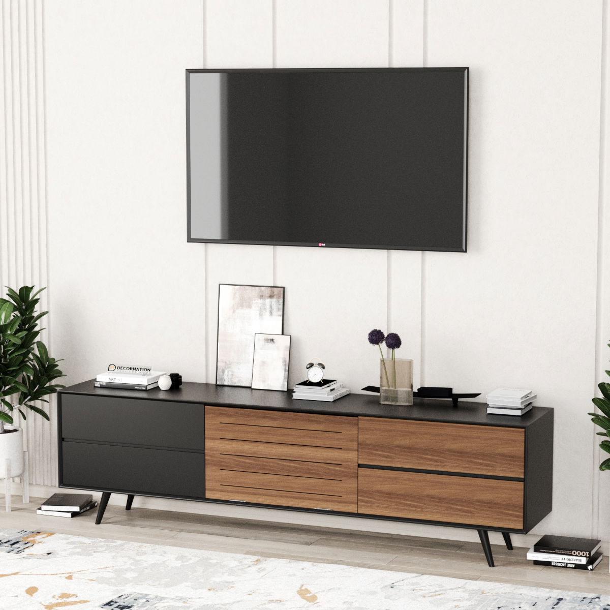 Bellina Tv unit with 4 drawers and Sliding Cabinet Storage
