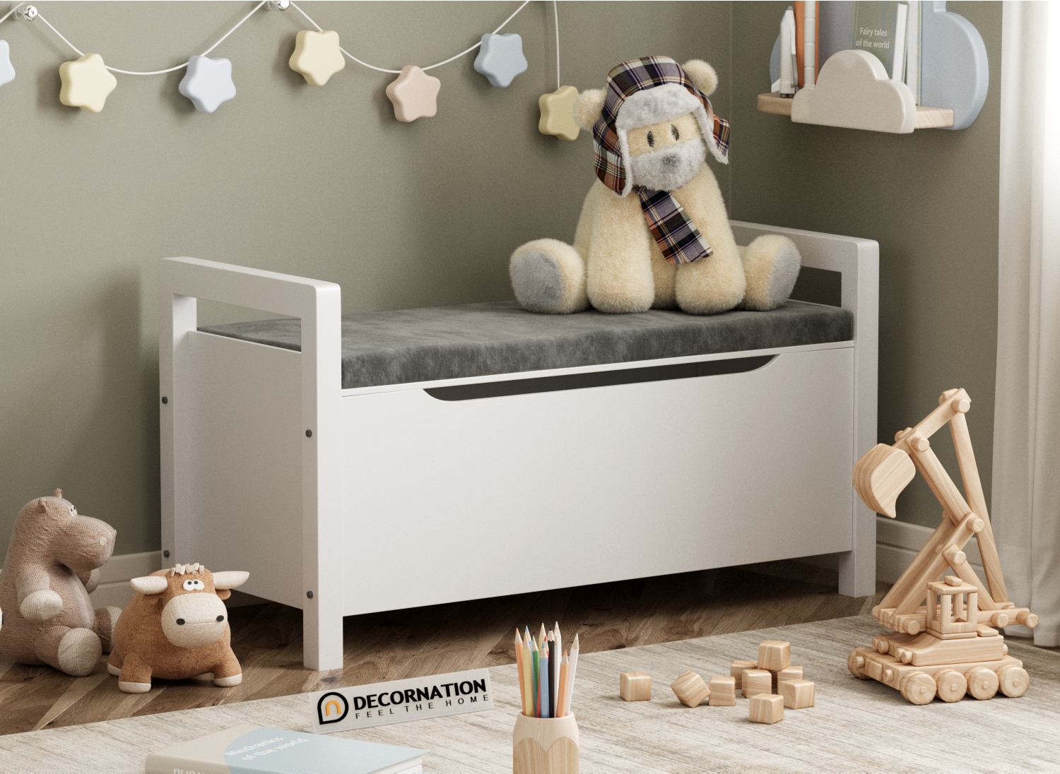 Olivia White Bench with Toy Storage Chest