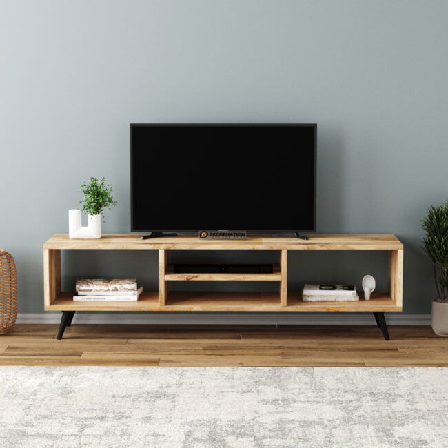 Solid Wood TV Unit with Open Shelves | DecorNation