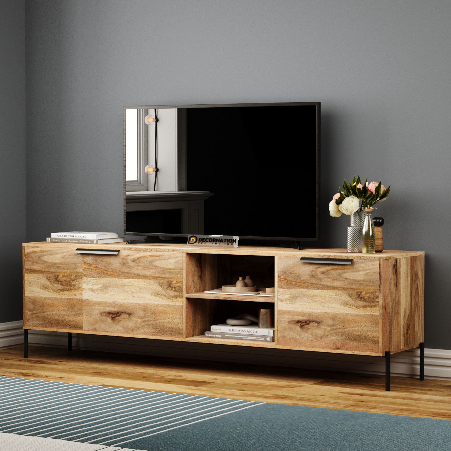 Alvik Tv unit with 2 open shelves and 2 compartments