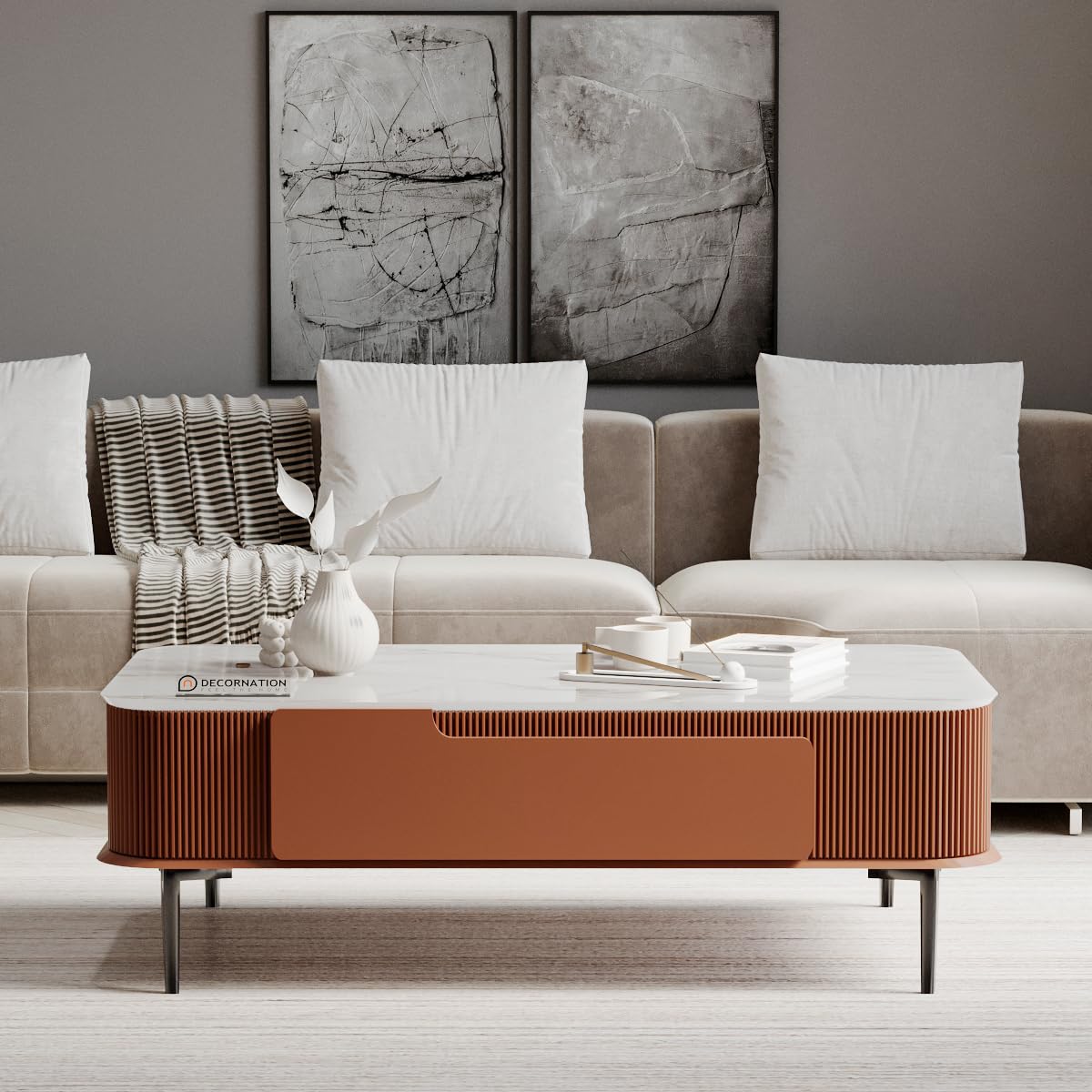 Valencia Faux Marble Coffee Table Blush Coral